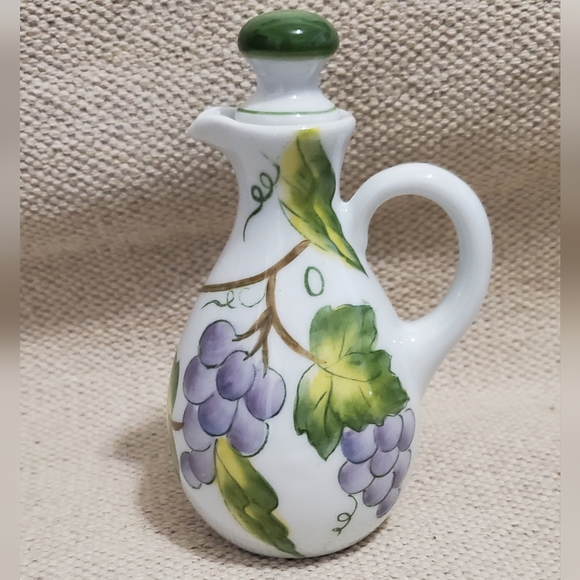 Andrea by Sadek Porcelain Oil / Vinegar Pitcher. Grape pattern - Picture 2 of 11